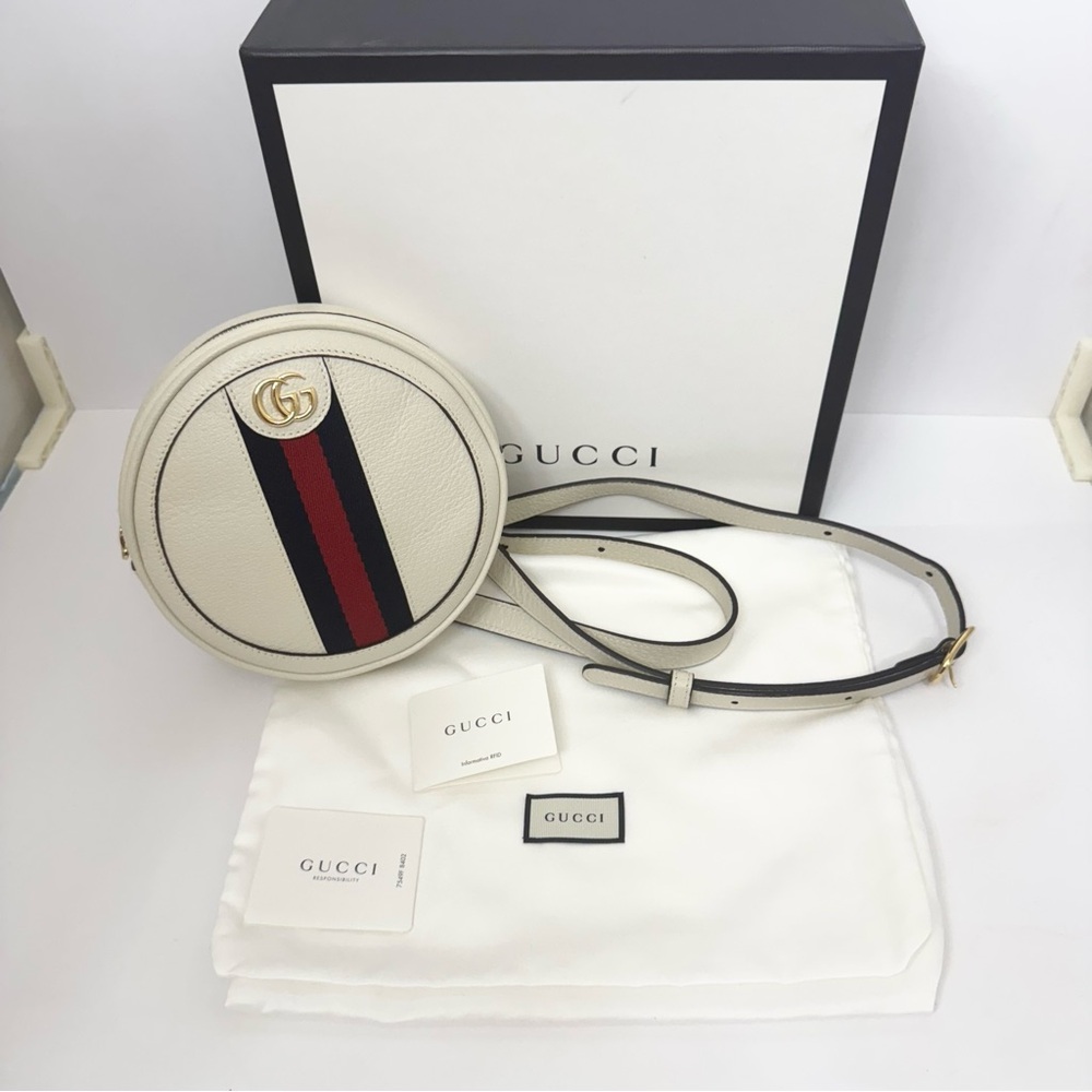 Gucci Ivory Round Backpack Bag with Red and Blue Stripe